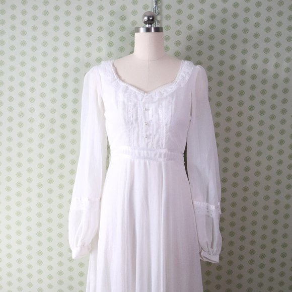 ❌SOLD❌vintage 70s gunne sax white maxi dress sheer - Picture 2 of 11